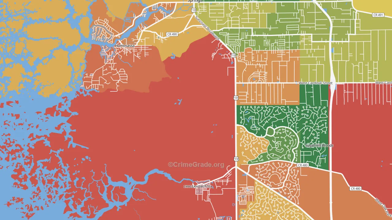Homosassa, FL Map of Robbery Rates