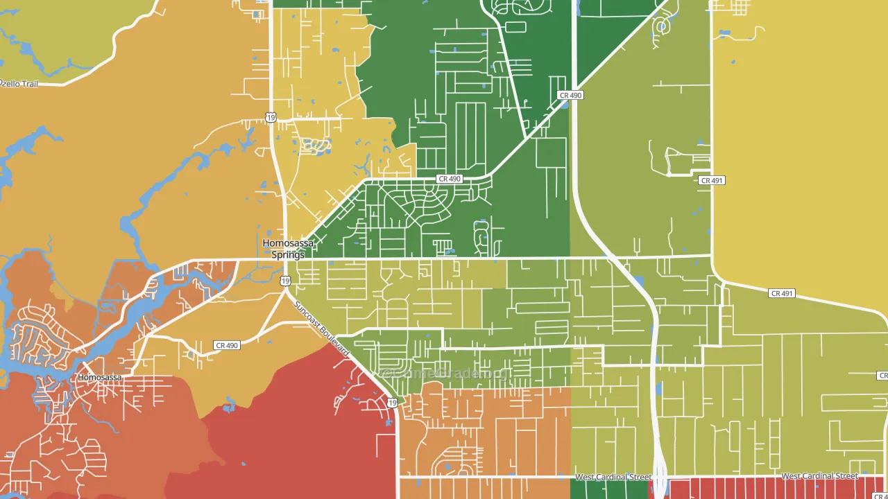 Homosassa Springs, FL Map of Robbery Rates