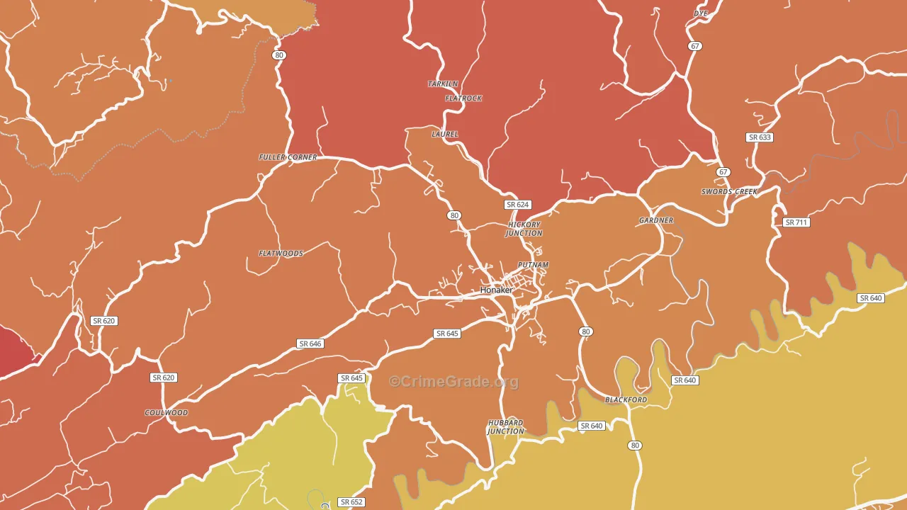Honaker, VA Map of Robbery Rates