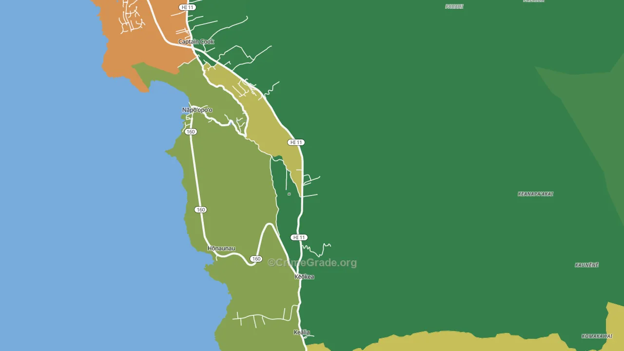 Honaunau-Napoopoo, HI Map of Robbery Rates