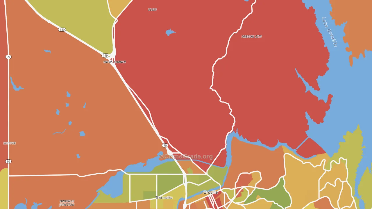 Honcut, CA Map of Robbery Rates