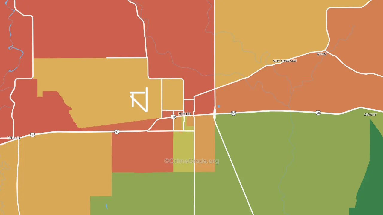 Hondo, TX Map of Robbery Rates