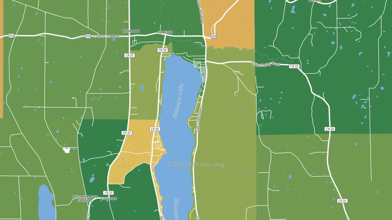 Honeoye, NY Map of Robbery Rates