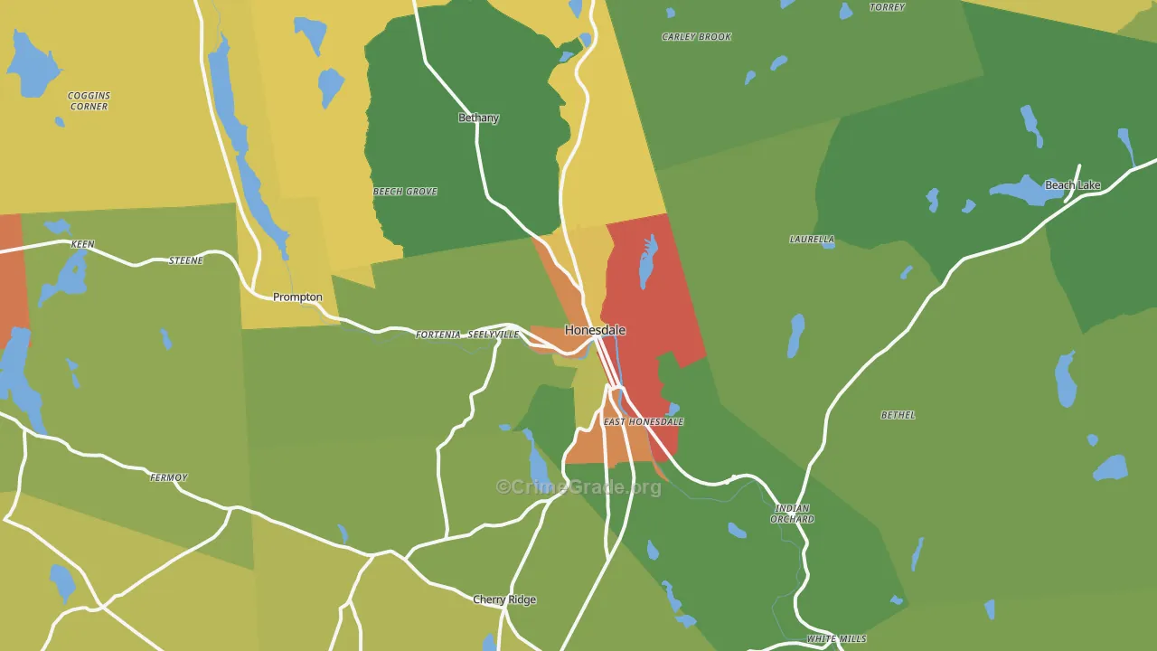 Honesdale, PA Map of Robbery Rates