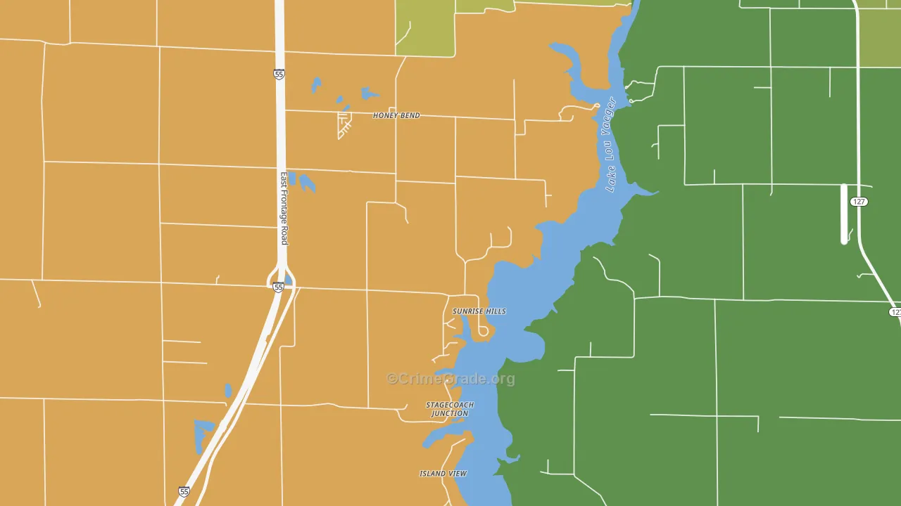 Honey Bend, IL Map of Robbery Rates