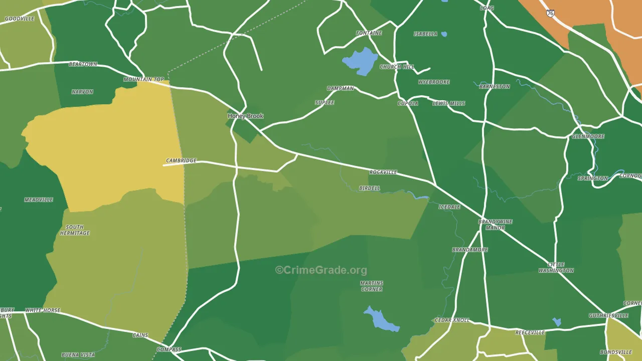 Honey Brook, PA Map of Robbery Rates