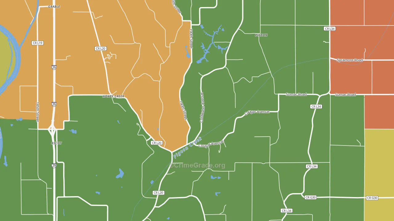 Honey Creek, IA Map of Robbery Rates