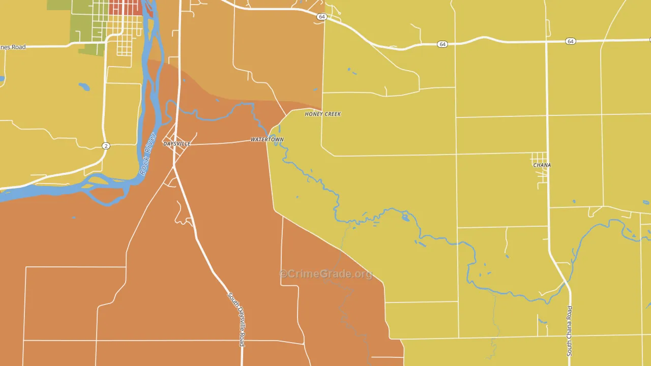 Honey Creek, IL Map of Robbery Rates