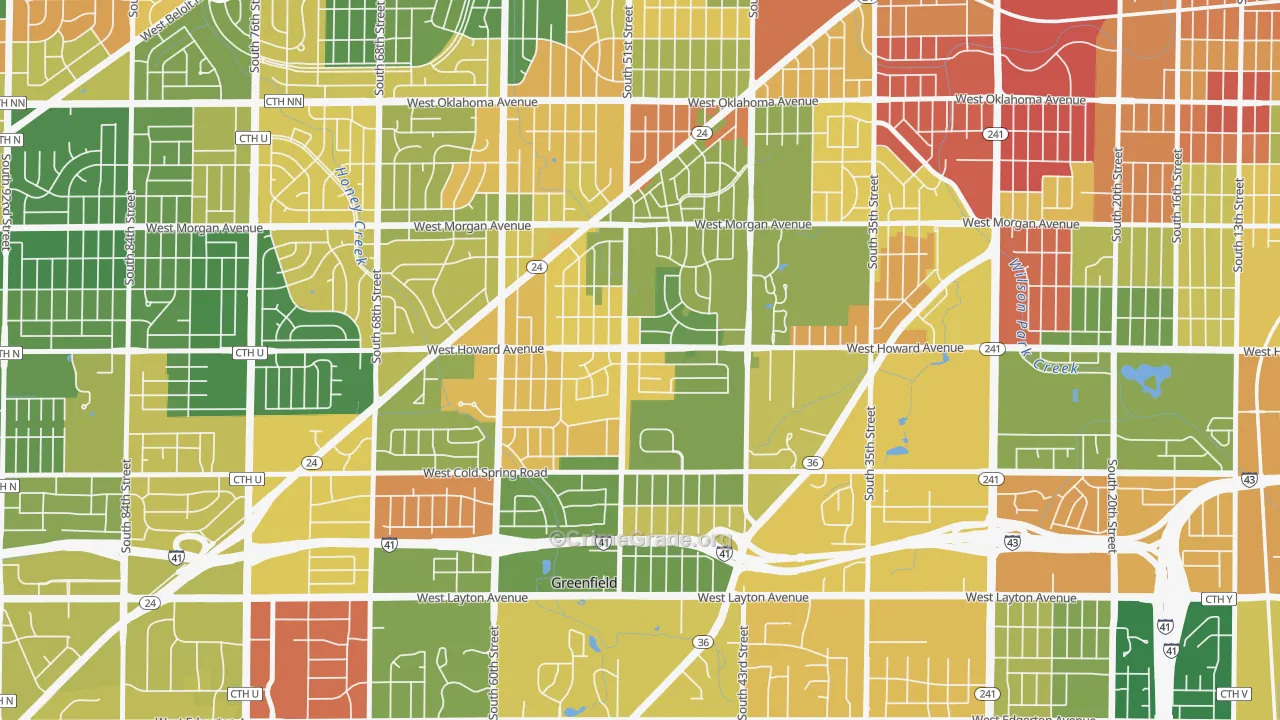 Honey Creek Manor, Milwaukee, WI Map of Robbery Rates