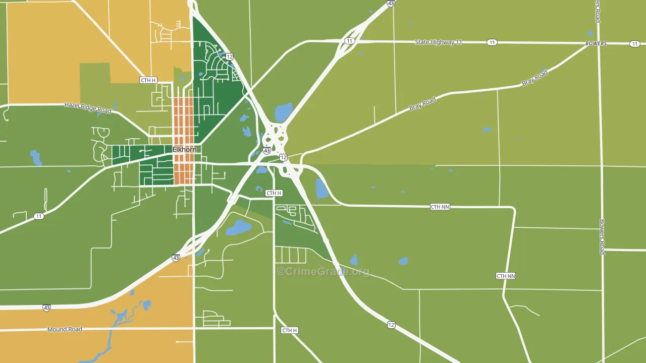 Honey Creek, WI Map of Robbery Rates