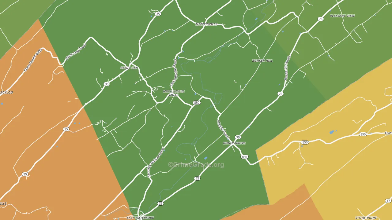 Honey Grove, PA Map of Robbery Rates