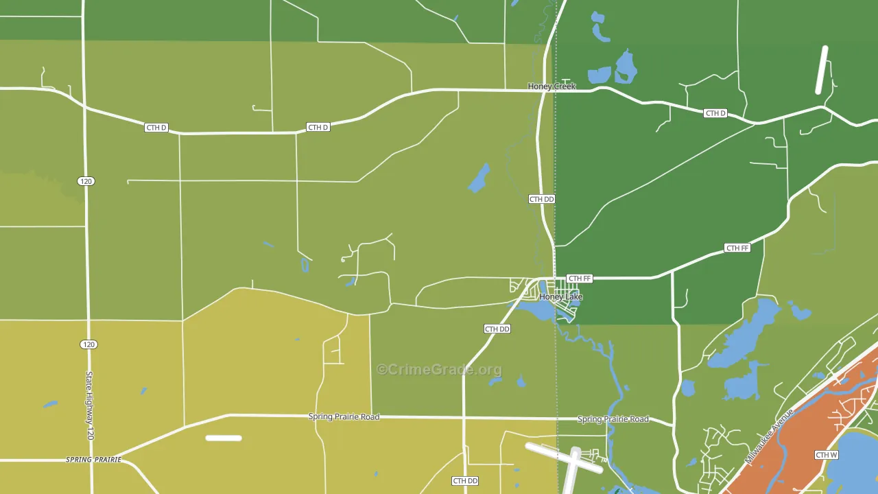 Honey Lake, WI Map of Robbery Rates