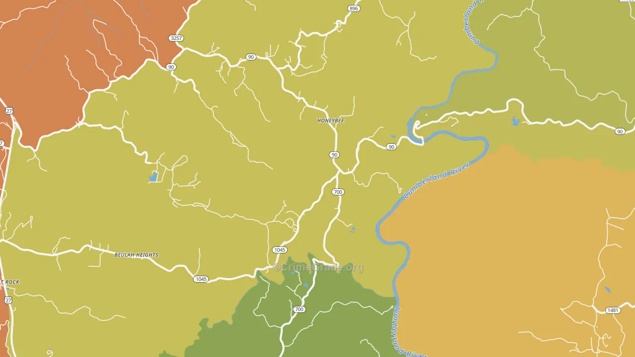 Honeybee, KY Map of Robbery Rates