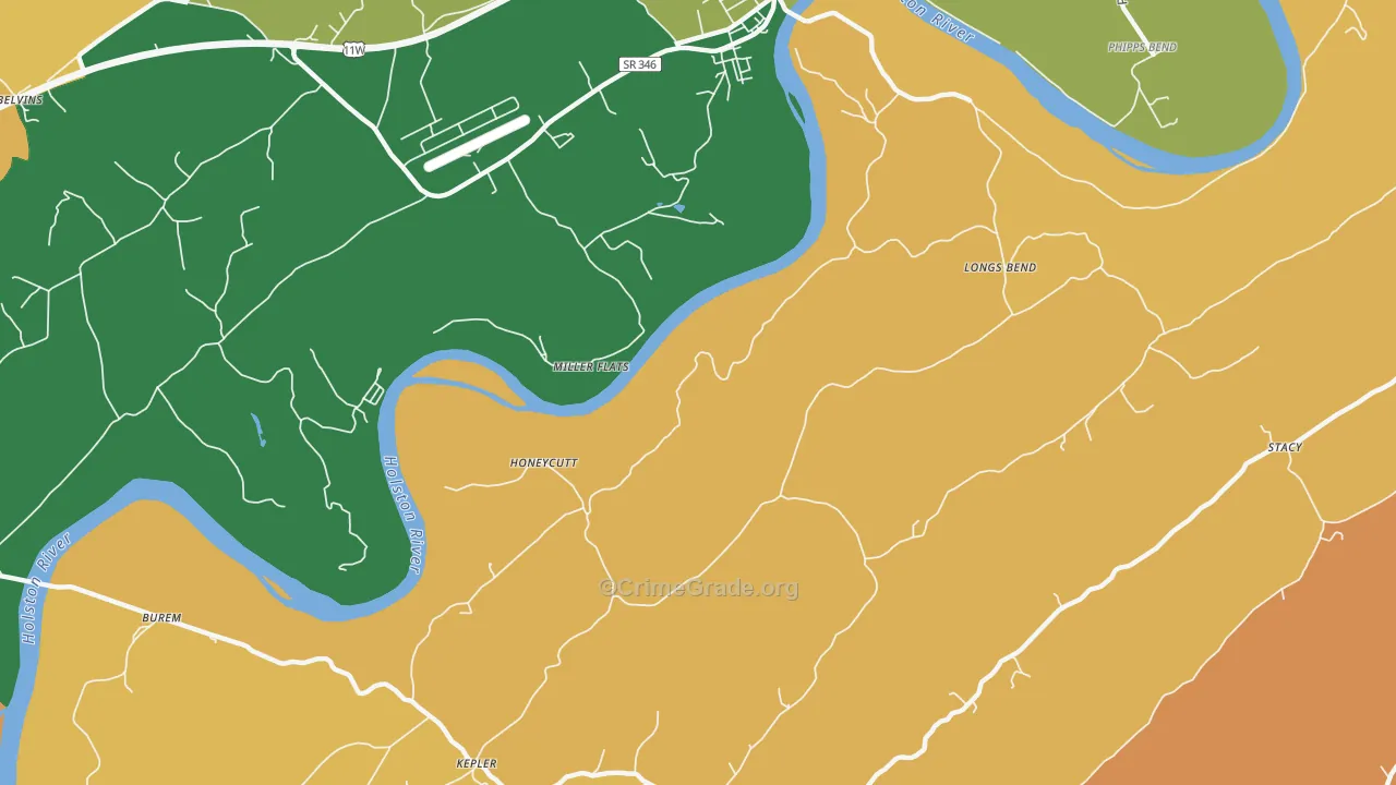 Honeycutt, TN Map of Robbery Rates