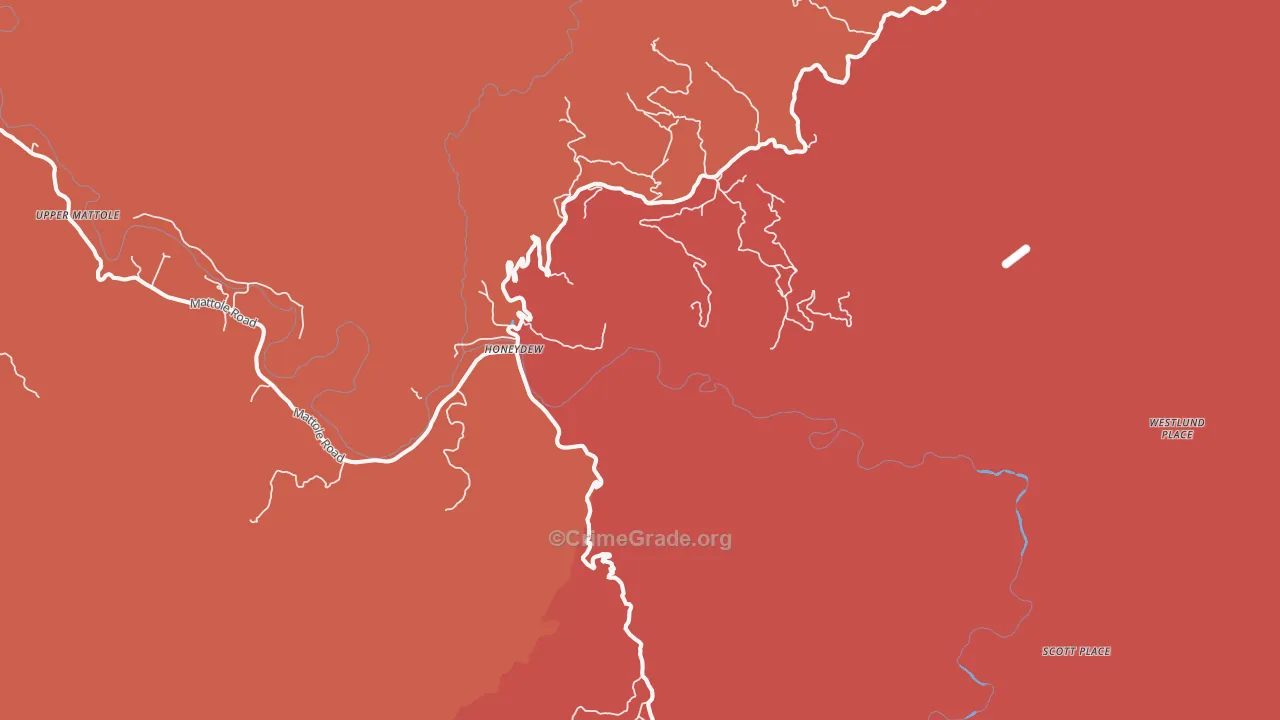 Honeydew, CA Map of Robbery Rates