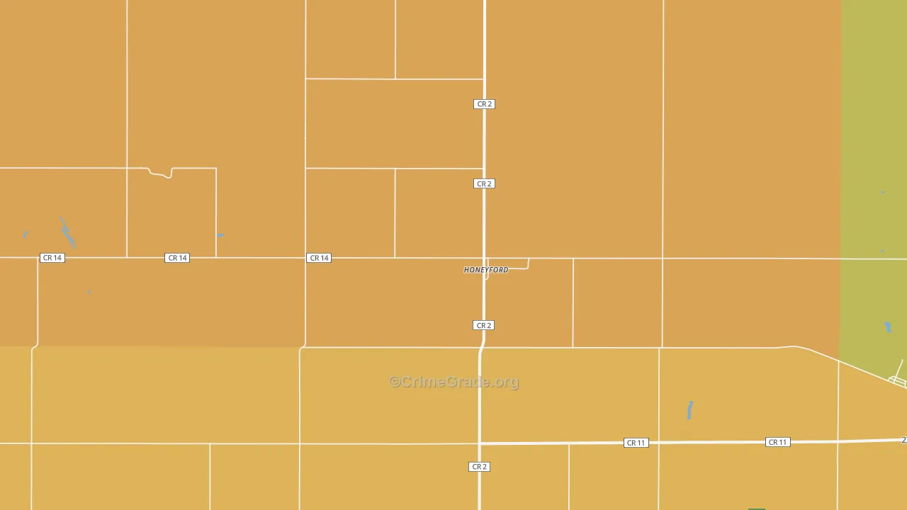 Honeyford, ND Map of Robbery Rates
