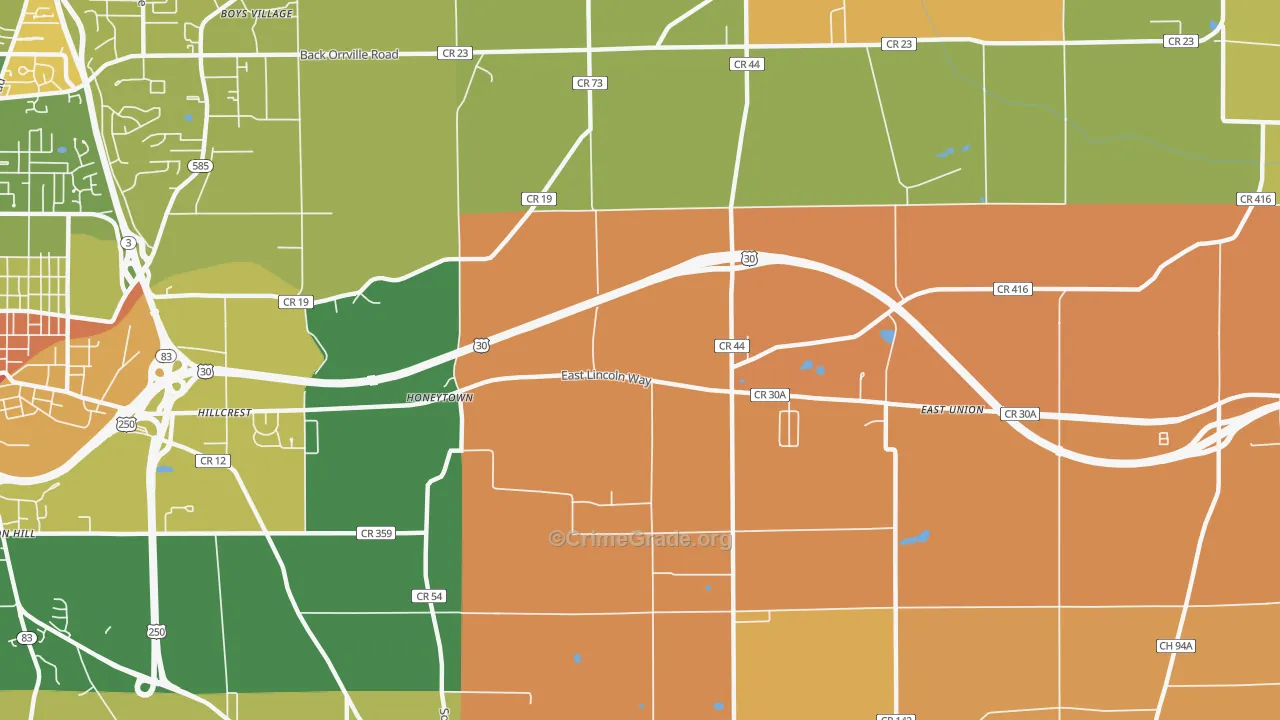 Honeytown, OH Map of Robbery Rates