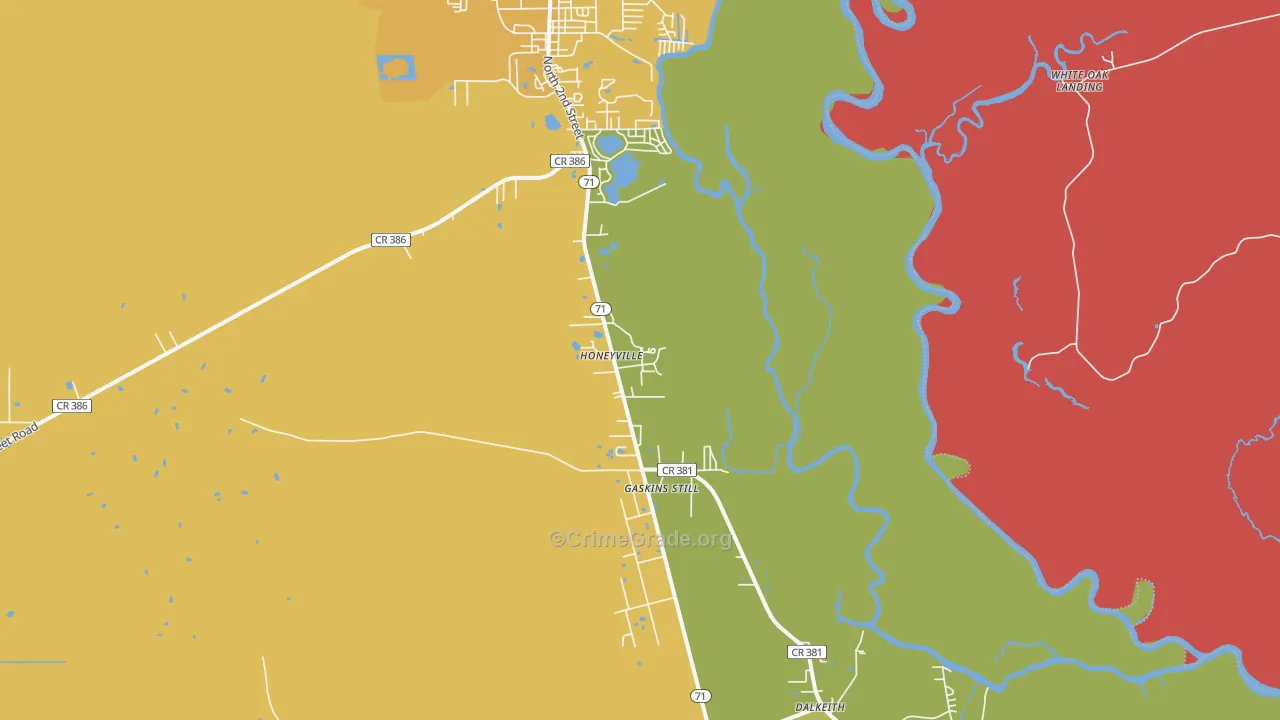Honeyville, FL Map of Robbery Rates