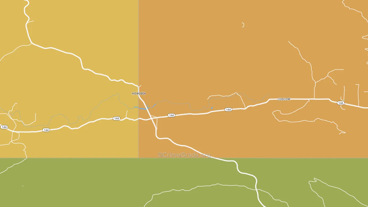 Honobia, OK Map of Robbery Rates