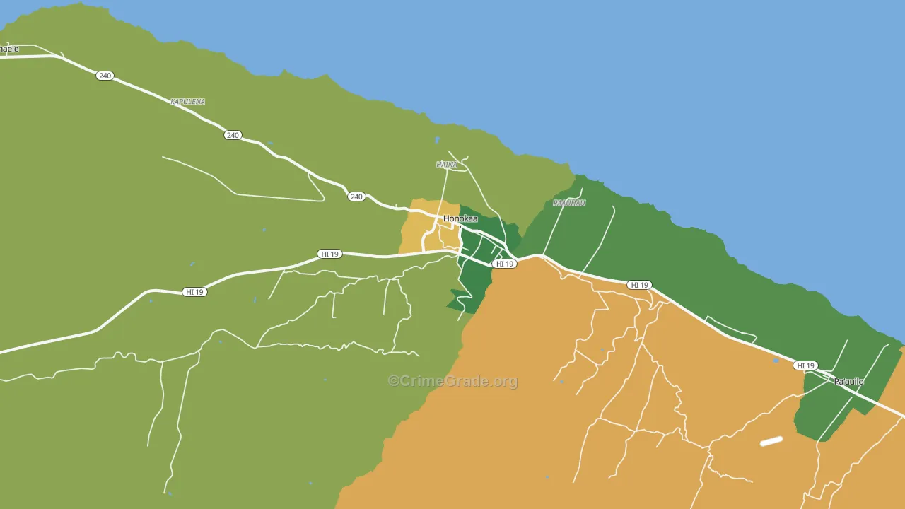 Honokaa, HI Map of Robbery Rates