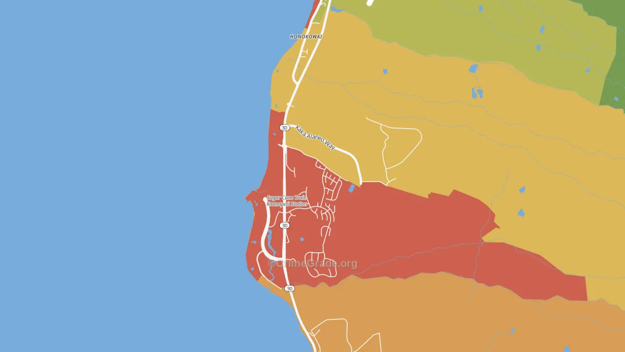 Honokowai, HI Map of Robbery Rates