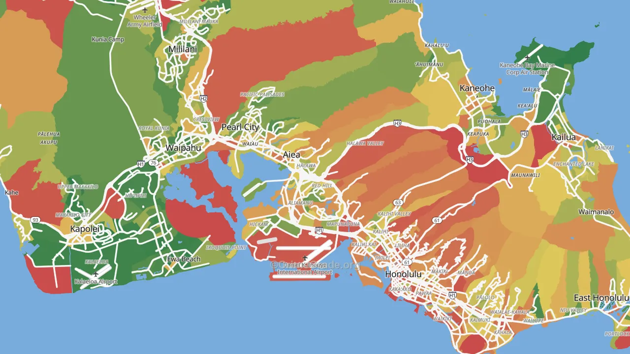 Honolulu County, HI Map of Robbery Rates