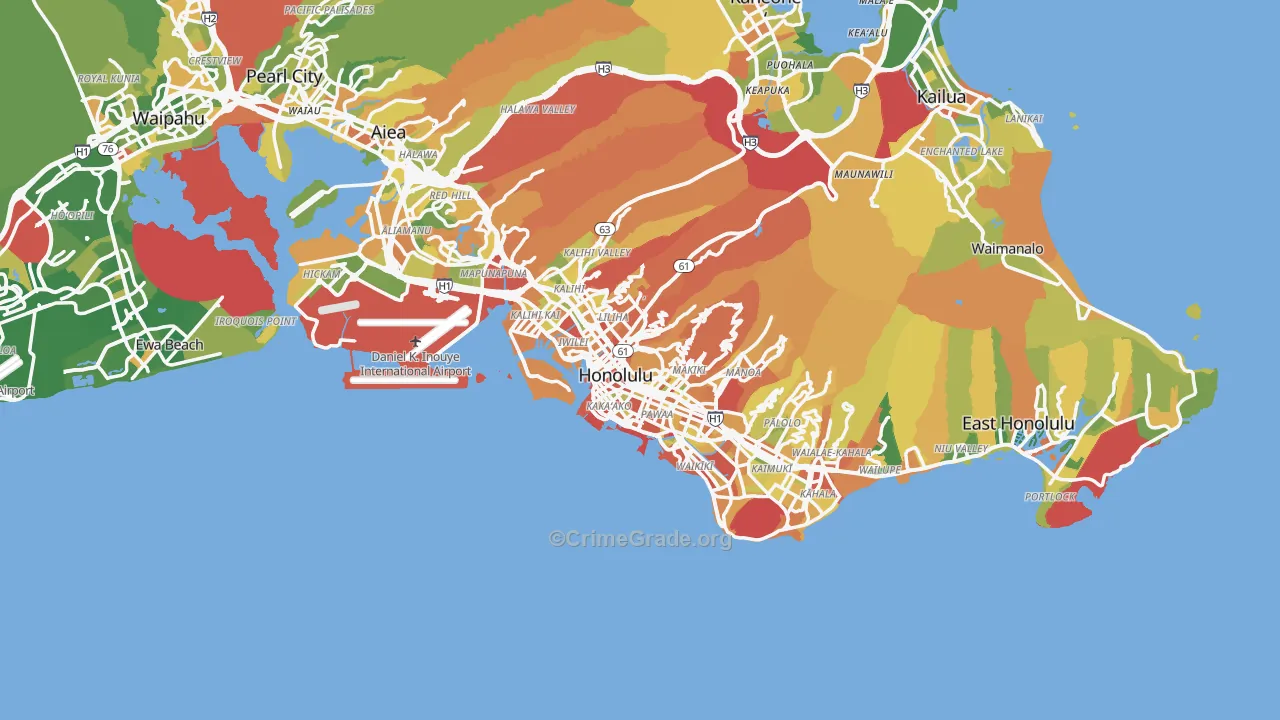 Honolulu, HI Map of Robbery Rates