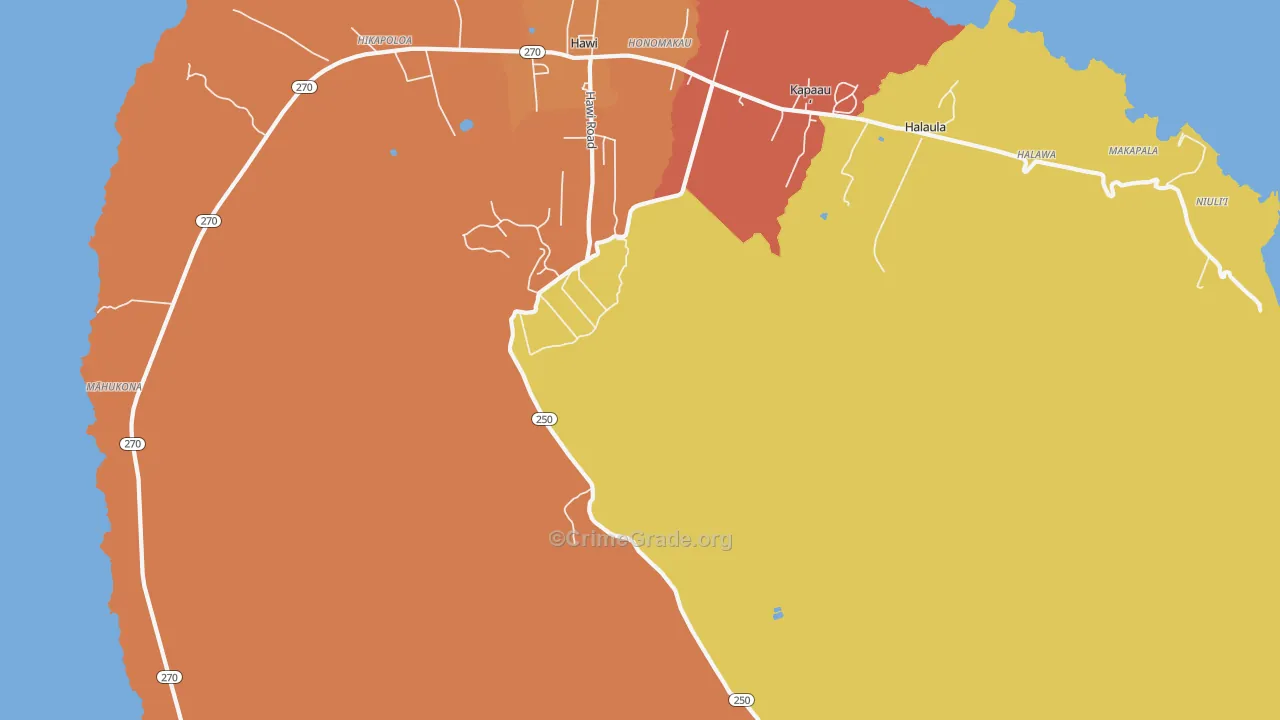 Honomakau, HI Map of Robbery Rates