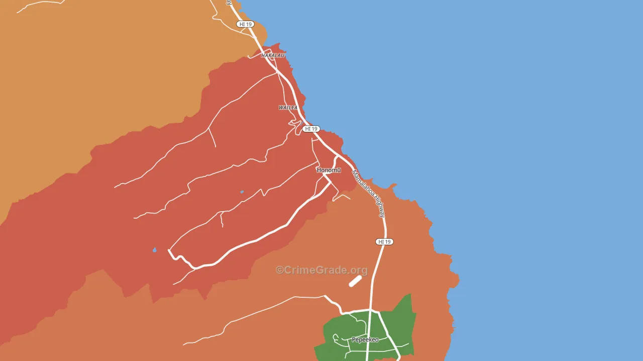 Honomu, HI Map of Robbery Rates