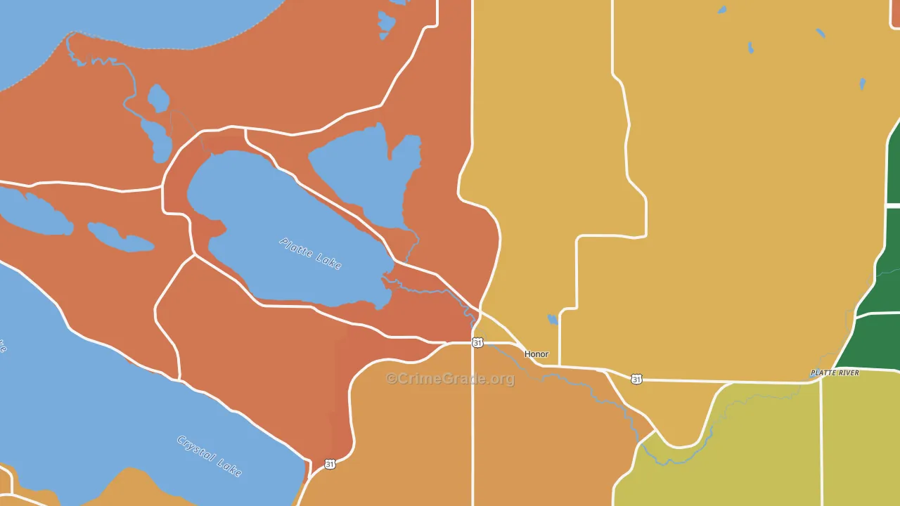 Honor, MI Map of Robbery Rates