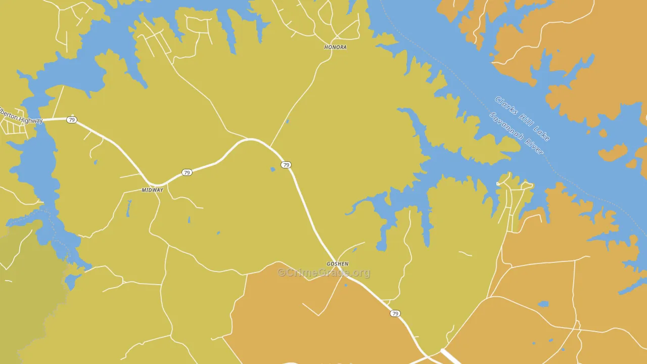 Honora, GA Map of Robbery Rates