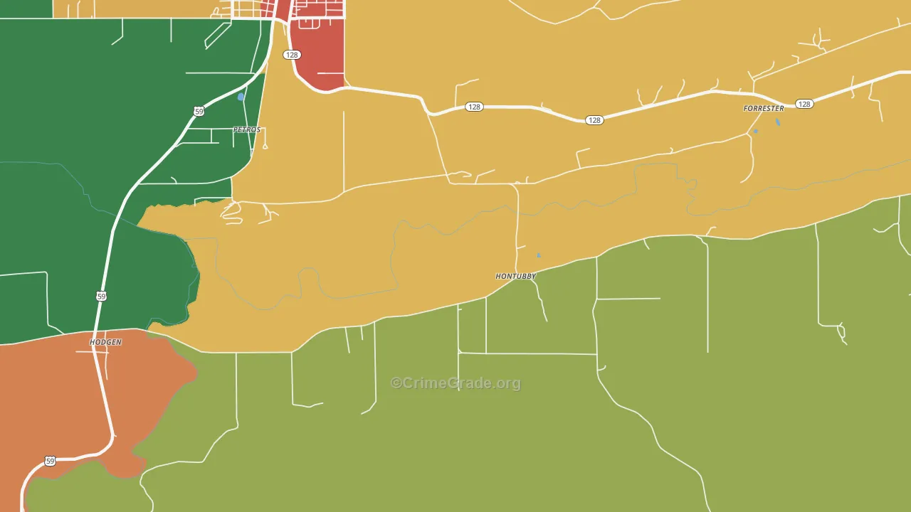Hontubby, OK Map of Robbery Rates