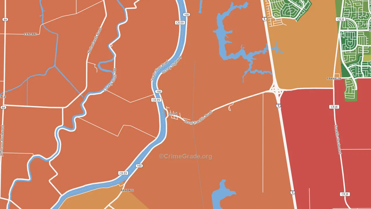 Hood, CA Map of Robbery Rates