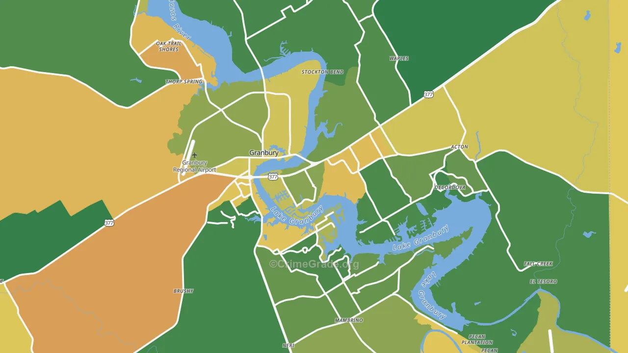 Hood County, TX Map of Robbery Rates