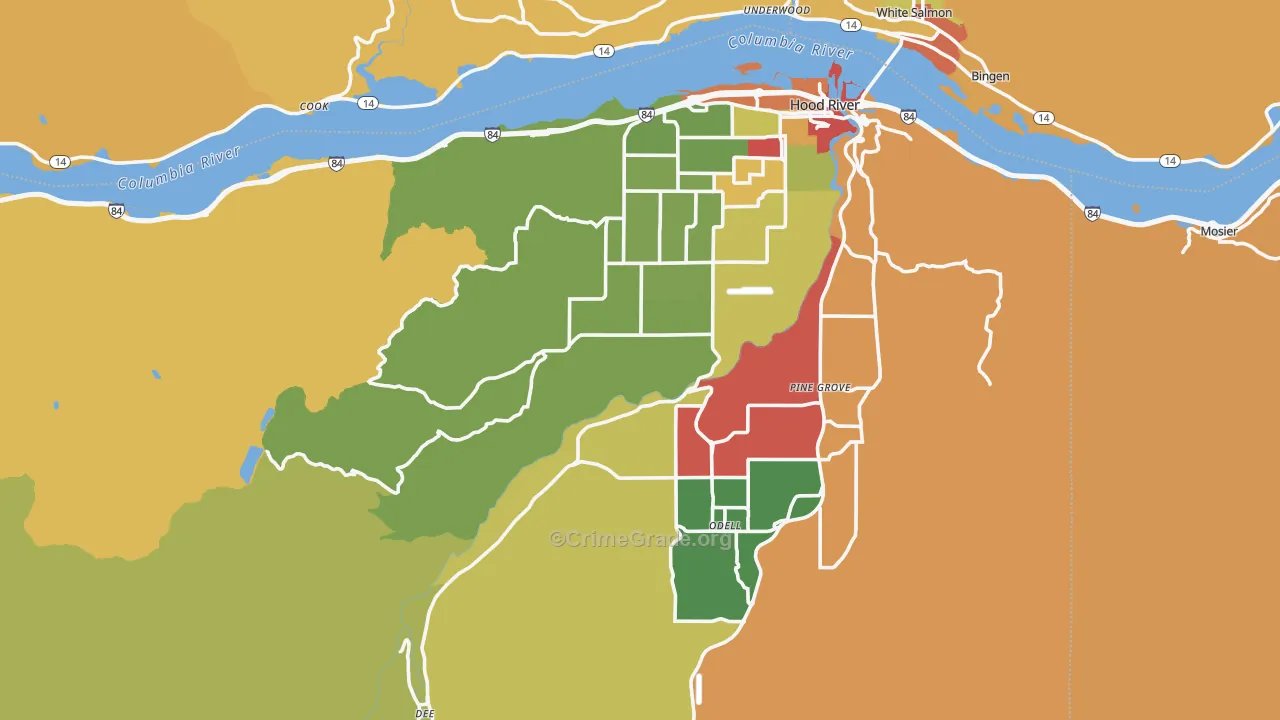 Hood River County, OR Map of Robbery Rates