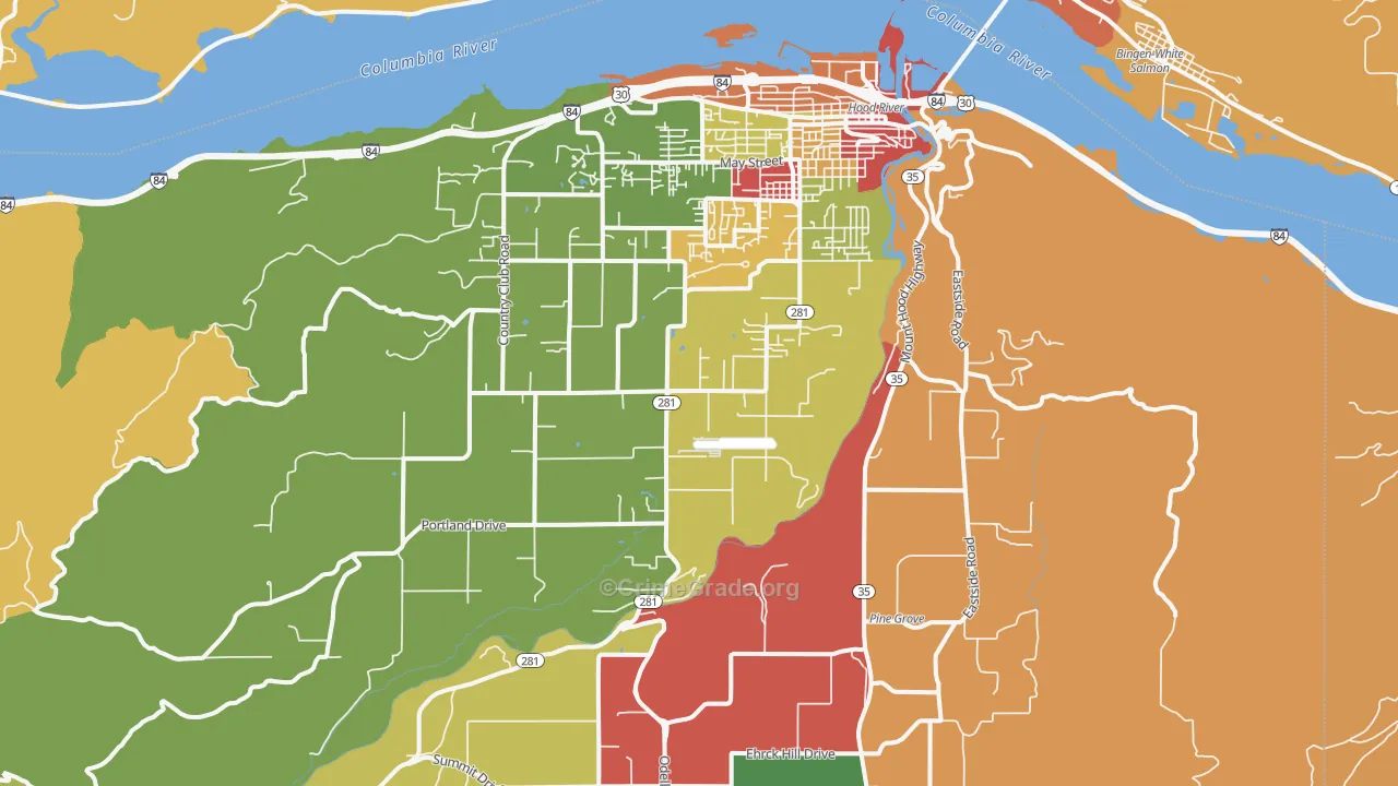 Hood River, OR Map of Robbery Rates