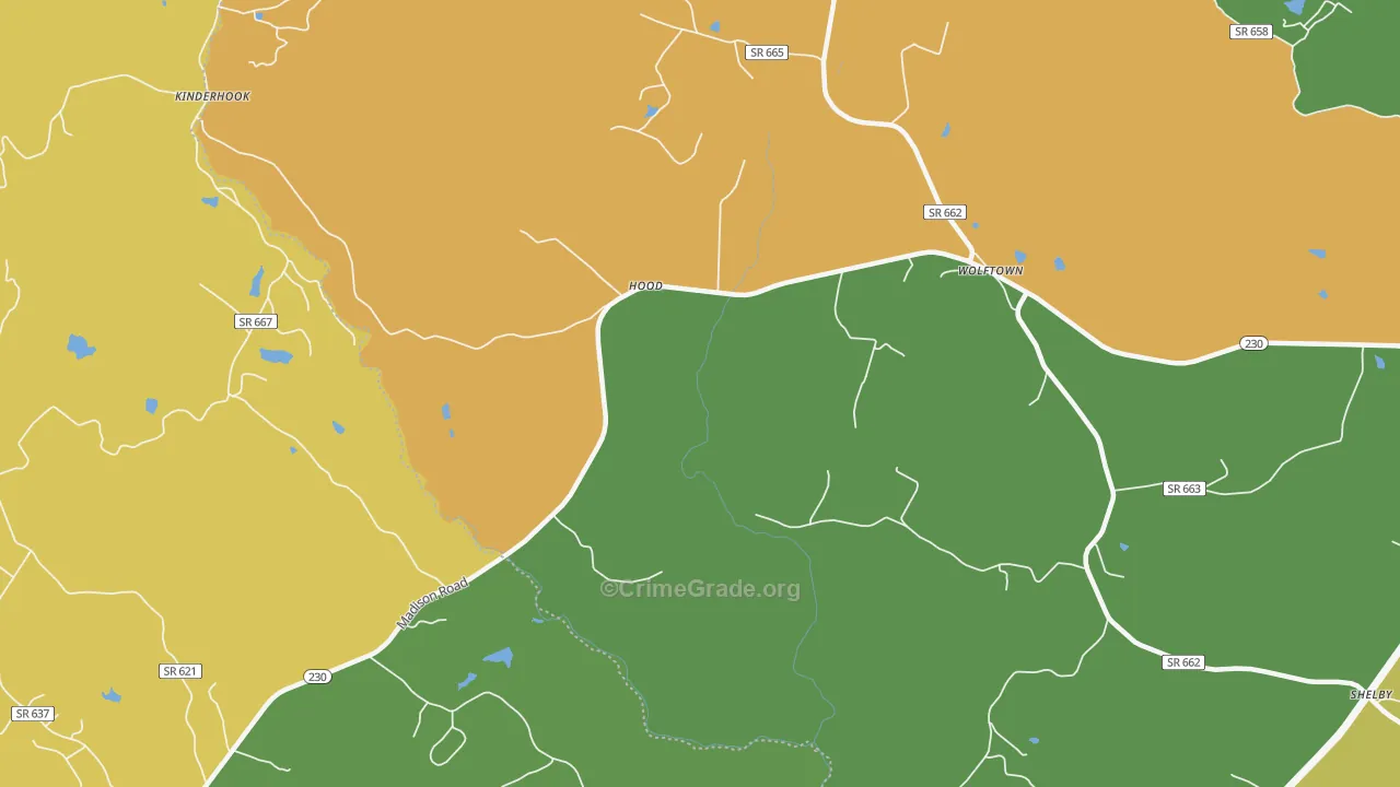 Hood, VA Map of Robbery Rates