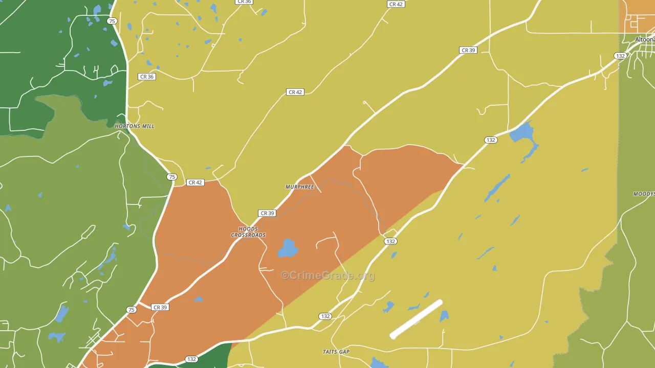 Hoods Crossroads, AL Map of Robbery Rates