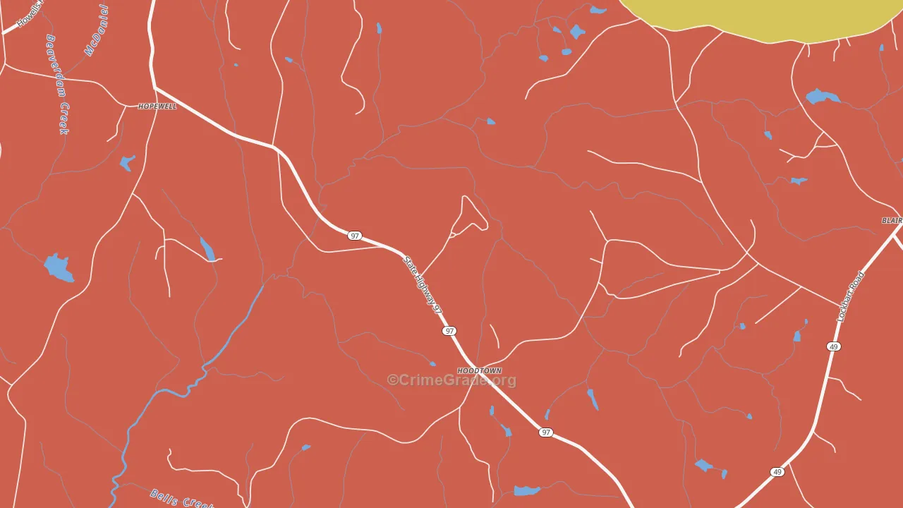 Hoodtown, SC Map of Robbery Rates