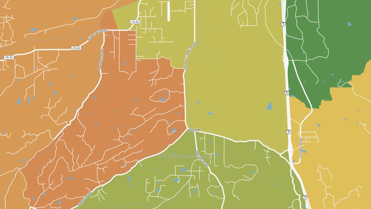 Hooker, CA Map of Robbery Rates