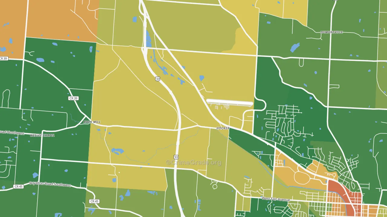Hooker, OH Map of Robbery Rates