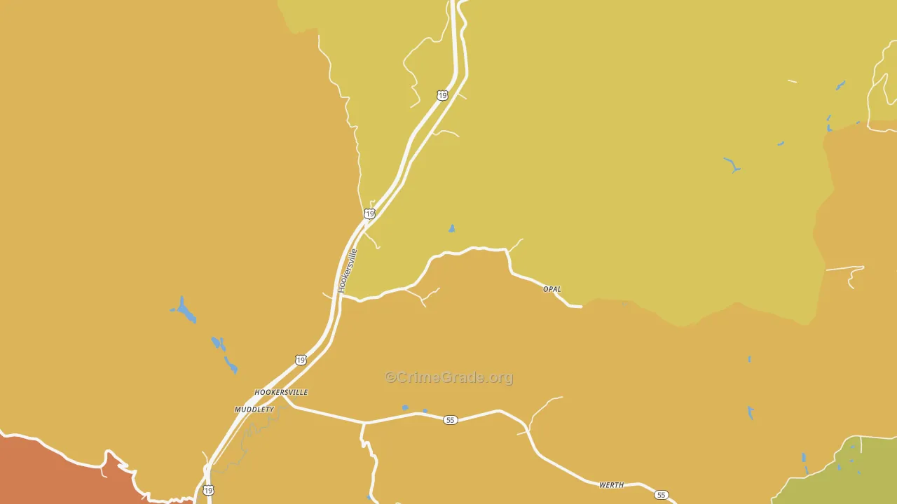 Hookersville, WV Map of Robbery Rates