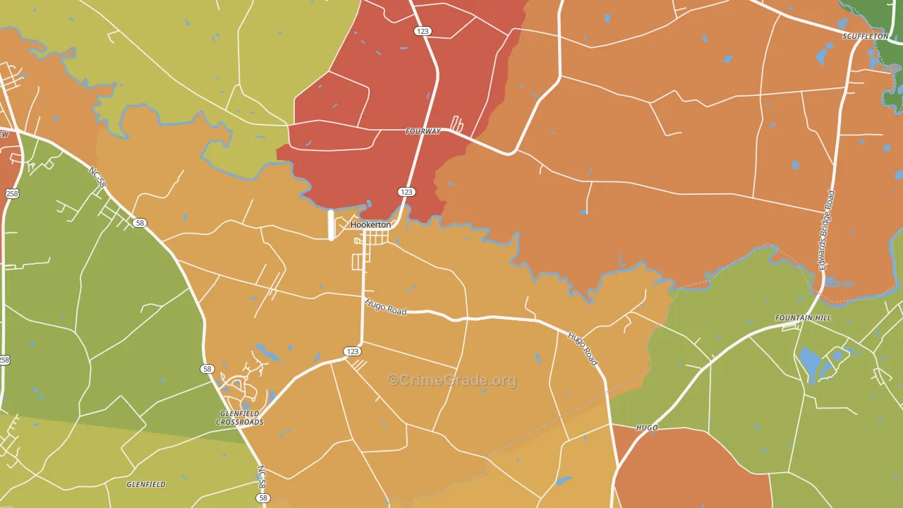 Hookerton, NC Map of Robbery Rates