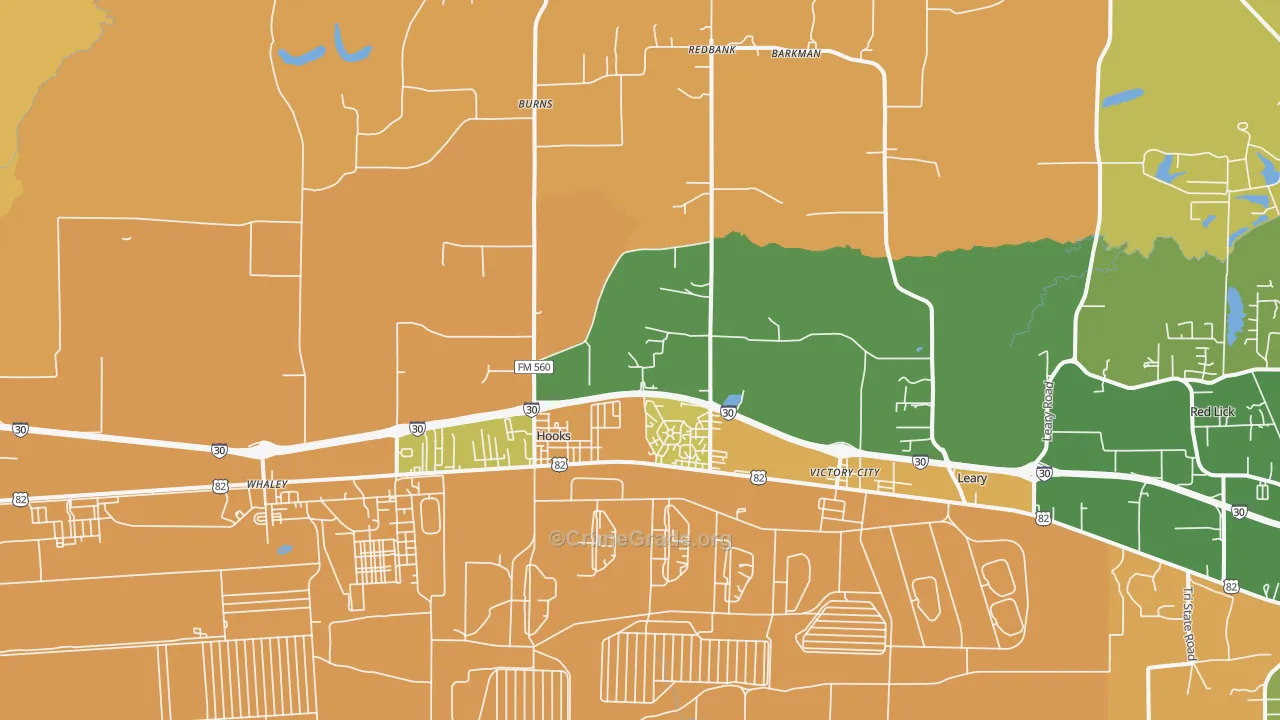 Hooks, TX Map of Robbery Rates