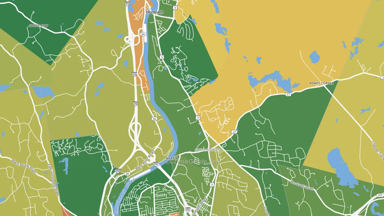 Hooksett, NH Map of Robbery Rates