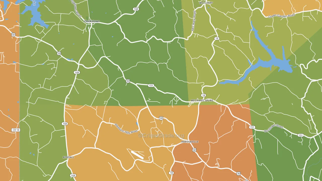 Hookstown, PA Map of Robbery Rates