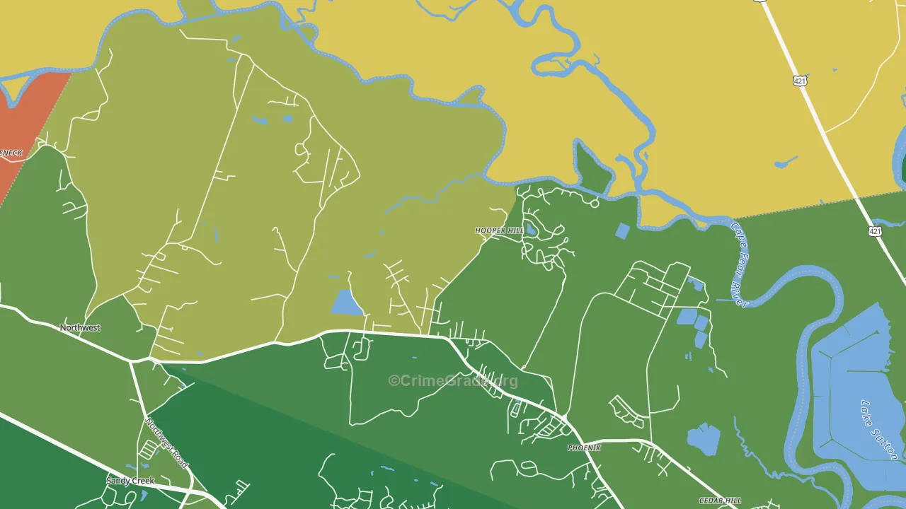 Hooper Hill, NC Map of Robbery Rates