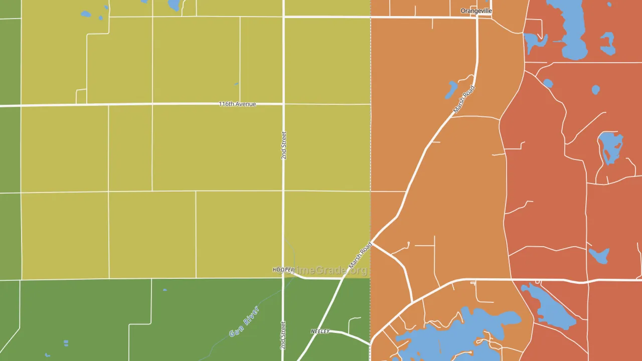 Hooper, MI Map of Robbery Rates