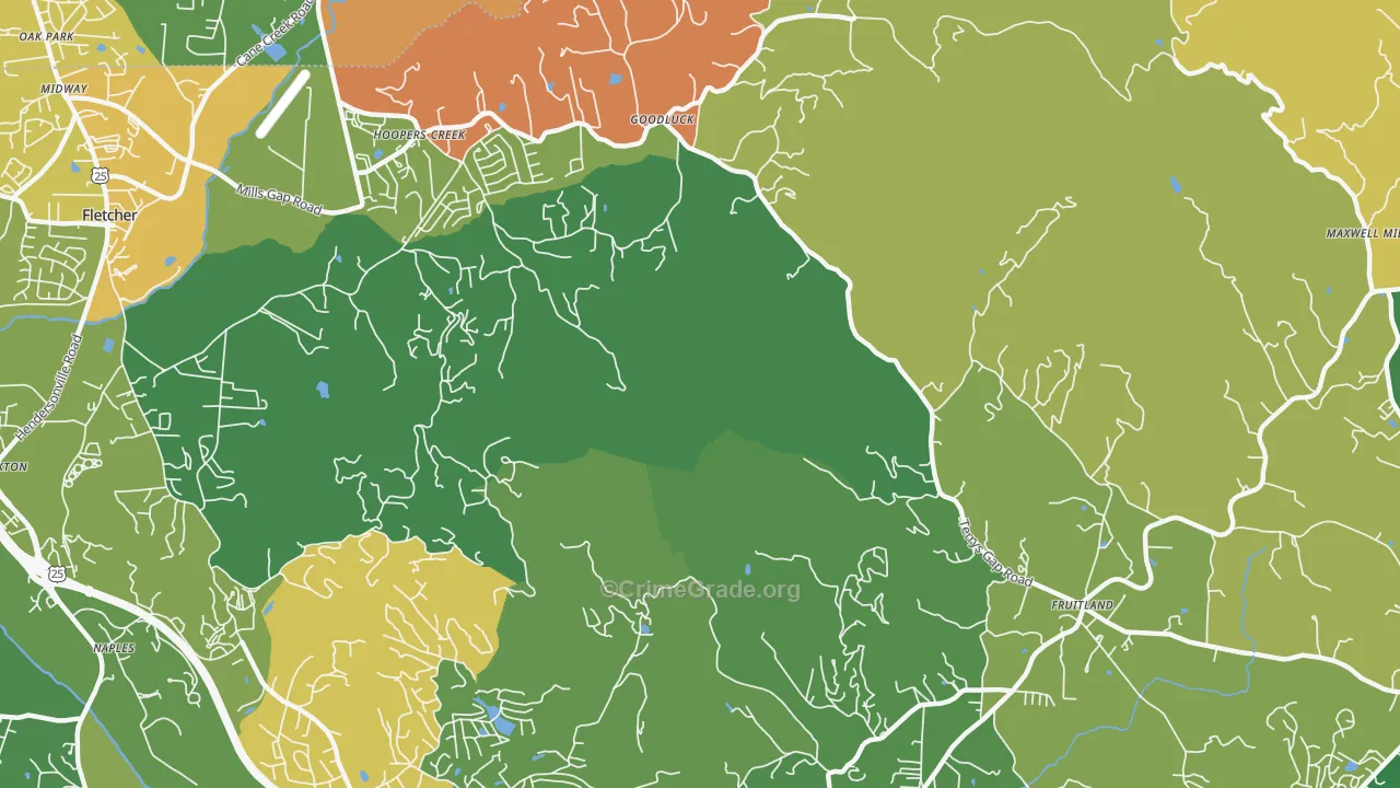 Hoopers Creek, NC Map of Robbery Rates
