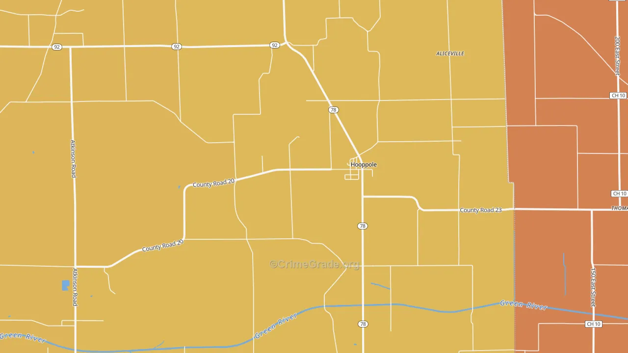 Hooppole, IL Map of Robbery Rates